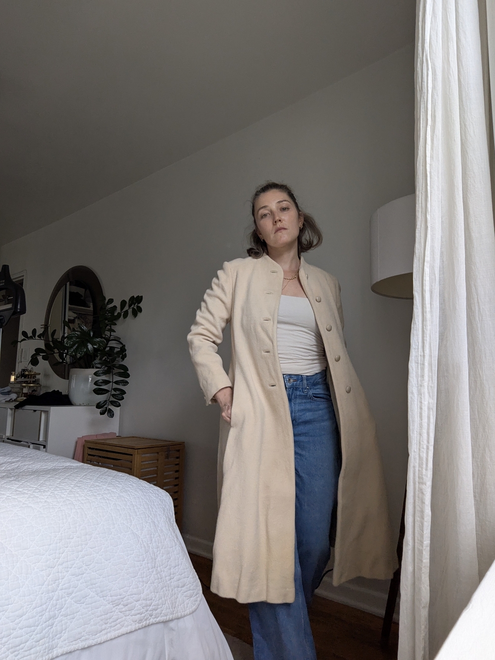 I. Magnin Regency Cashmere Cream Wool Coat With Princess Fit And Flare Skirt